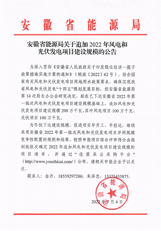 再加1GW光伏+1GW風電！安徽2022年風光項目建設規(guī)模擬至5GW！